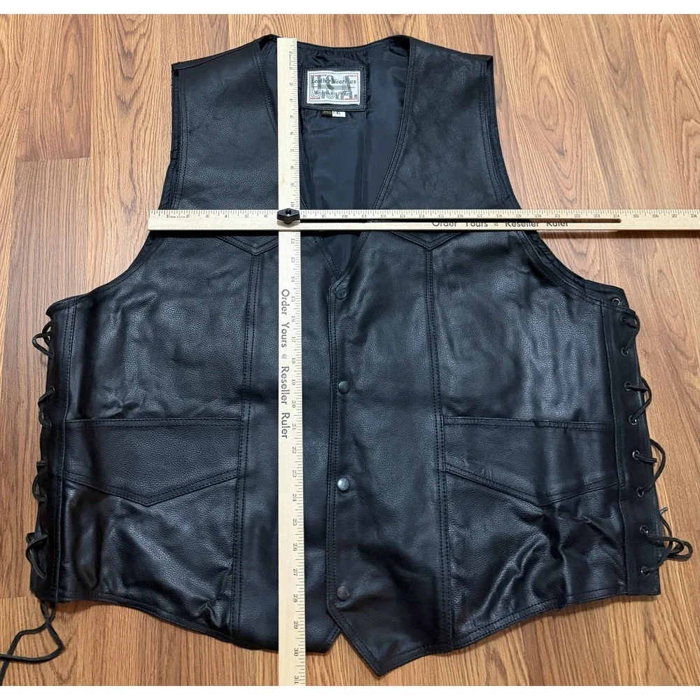 Leather Wear Plus Mens Extra Large Leather Motorcycle Vest Side Lace Snap Front